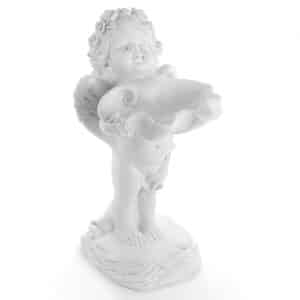 Angel, w. birds' bath, poly, white - 46CM