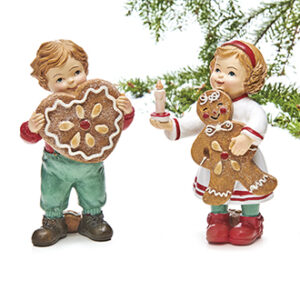 Boy/girl w. gingerbread, Poly. - 14CM, 2 ASS.