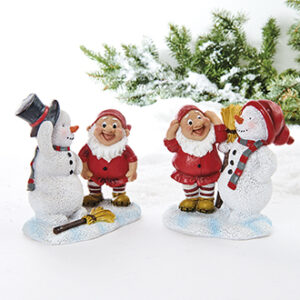 Pobra forester, poly, w. snowman - 10CM, 2 ASS.