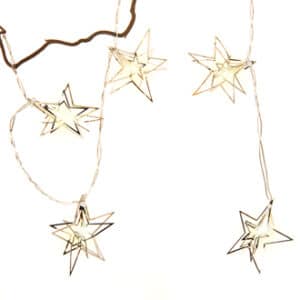 7cm metal stars w. LEDx10, silver, 1,6m (battery) - 1/BOX