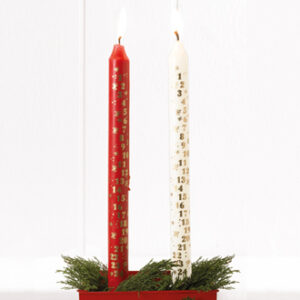 22mm calendar candle, red/creme - 29CM, 2 ASS.