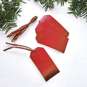 Gift tags w. string, metallic red - 8X4CM, 8/BAG