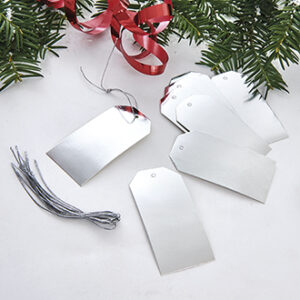 Gift tags w. string, metallic silver - 8X4CM, 8/BAG