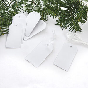Gift tags w. string, metallic white - 8X4CM, 8/BAG