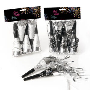 New Year horns, silver harmony - 14CM, 2 ASS., 6/BAG