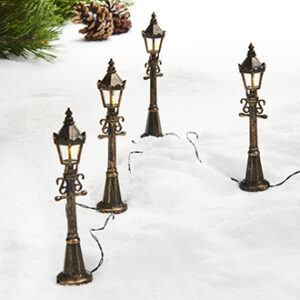 Lamppost, plastic, w. light (battery) - 12CM, 4/SET
