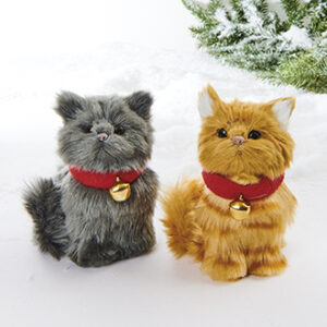 Cat, fake fur, w. collar & watch - 12CM, 2 ASS.
