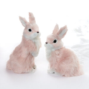 Rabbit, fake fur, pink, H: 15 & 19cm - 2 ASS.
