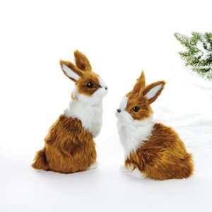 Rabbit, fake fur, brown, H: 15 & 19cm - 2 ASS.