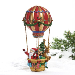 Hot air balloon, poly, w. Santa & deer - 42X18CM