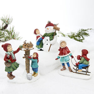 Child w. snowman/birds/sled, poly - 16CM, 3 ASS.