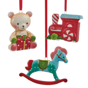 Train/rocking horse/teddy bear, ceramic, w. string - 8CM, 3 ASS.