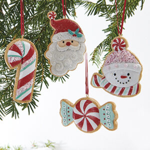 Ginger bread figure, poly, w. glitter, to hang - 9CM, 4 ASS.