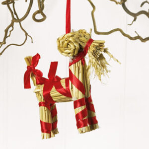 Straw goat w. ribbon, nature - 12CM
