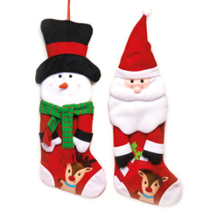 Christmas stocking, fabric, santa & snowman - 60CM, 2 ASS.