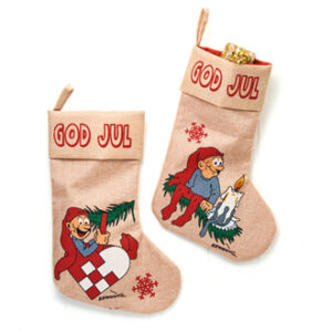 Stocking, w. Bramming santa - 42CM, 2 ASS.