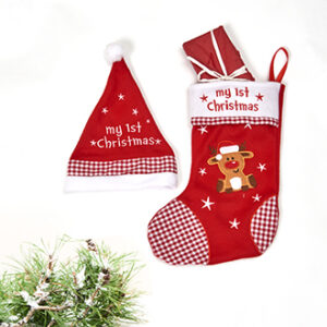 Bib & stocking, f. babies, 'my 1st Christmas' - 32CM, 2/SET