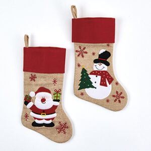 Christmas stocking, nature, w. chr. fig. - 40CM, 2 ASS.