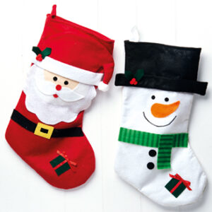 Christmas stocking, fabric, santa & snowman - 46CM, 2 ASS.