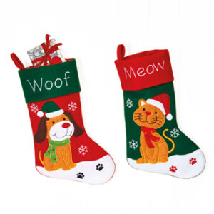 Stocking, felt, w. dog & cat - 45CM, 2 ASS.