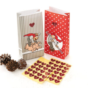 Paper bags & 24 dates stickers, Bramming - 21X10CM, 2 ASS., 24/BAG