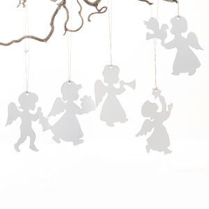 White cardboard angles w. white string - 6CM, 5 ASS., 10/BAG