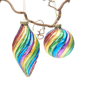 Glass ball, w. stripes & string, handmade - 8CM, 2 ASS.