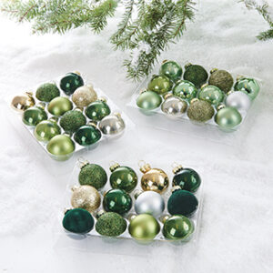 Glass balls, ass. green/gold - 4CM, 3 ASS., 12/BOX
