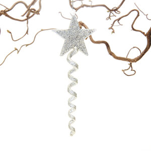 Star on spiral, glass with silver glitter & string - 20CM