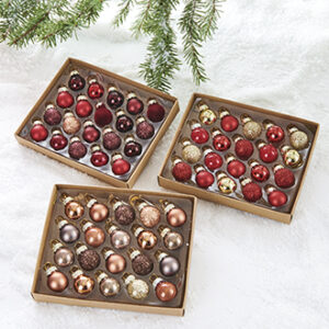 Glass balls, red, brown & gold - 2CM, 3 ASS., 20/BOX