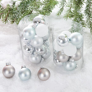 Glass balls, silver & white - 4CM, 2 ASS., 16/BOX