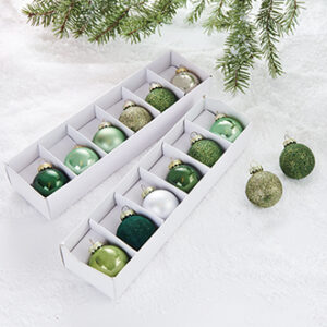 Glass balls, green & silver - 4CM, 2 ASS., 6/BOX