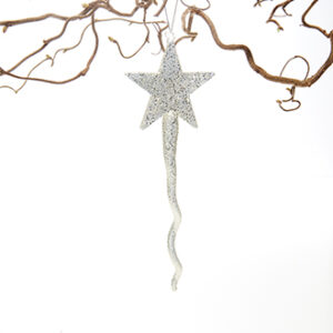 Star on spiral, glass with silver glitter & string - 20CM