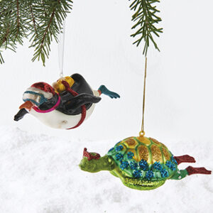 Turtle/penguin, glass w. string - 14CM, 2 ASS.