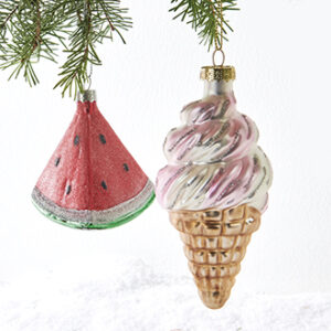 Melon/ice cream, glass, w. string, H: 8 & 12cm - 2 ASS.