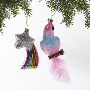 Parrot/shooting star, glass, w. string - 10CM, 2 ASS.