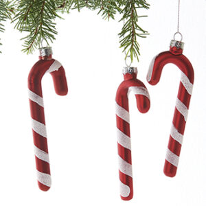 Candy cane, glass w. string - 12CM, 3/BOX