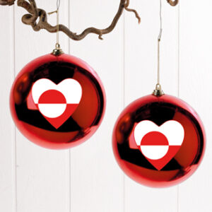 Glass ball, red w. greenlandic flag - 8CM, 1/BOX
