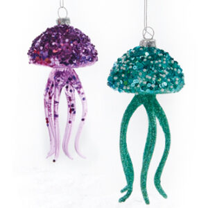 Jellyfish, glass w. string & glitter - 13CM, 2 ASS.