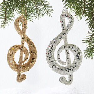 Music note, glass w. string, gold/silver - 13CM, 2 ASS.
