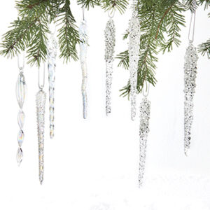 Icicle, glass, w. string - 13CM, 2 ASS., 4/BOX