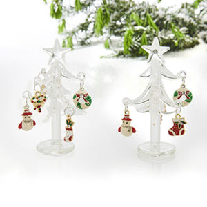 Christmas tree, clear glass, w/metal Christmas figures - 9CM, 1/BOX
