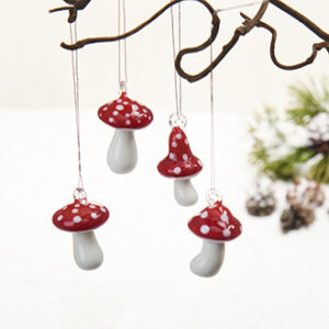 Mushroom, glass, for hanging - 4CM, 4/BOX