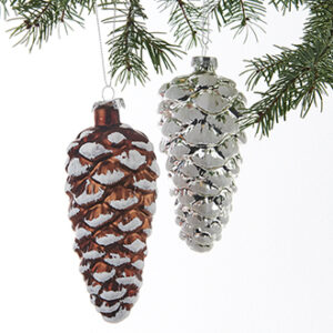 Glass cone, w. snow & string - 12CM, 2 ASS.