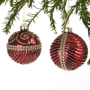 Glass ball, red, w. golddeco., to hang - 8CM, 2 ASS.