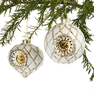 Glass ball, w. golddeco., to hang - 8CM, 2 ASS.