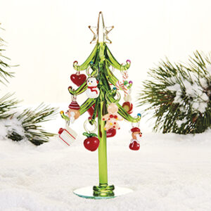 Green Christmas tree, w. Christmas fig., glass - 20CM