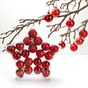 Mat/shiny red plastic balls, to hang - 5CM, 4 ASS., 20/BOX