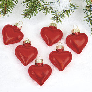 Hearts, glass, red, matte - 8CM, 6/BOX