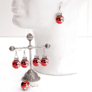 Earrings w. red glass ball - 2CM